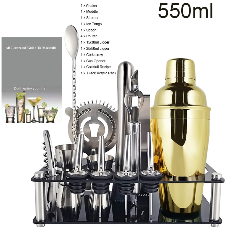 1-14 Pcs Stainless Steel Cocktail Shaker Set – 600ml/750ml Mixer for Drinks