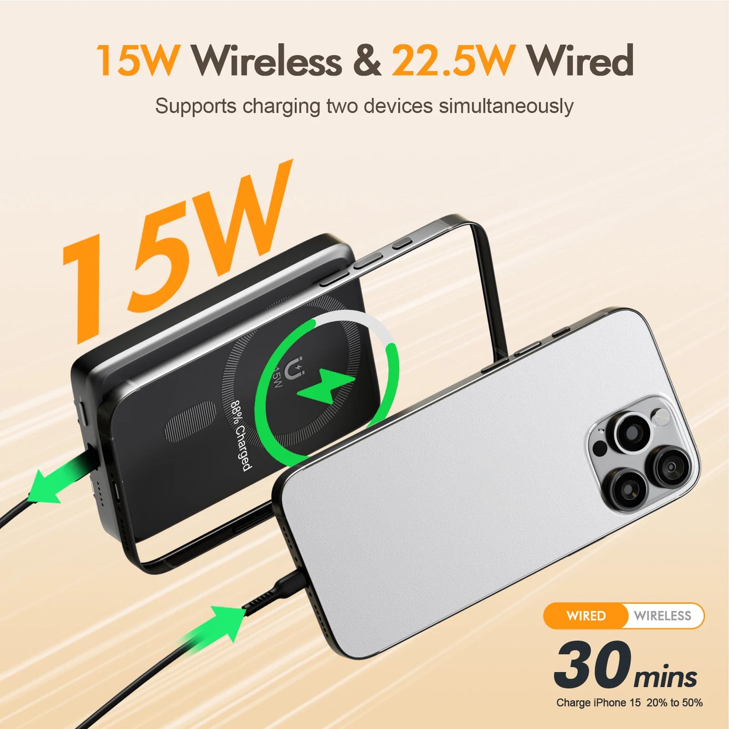 10,000mAh Magnetic Wireless Power Bank — 22.5W Built-In USB-C Cable Premium — view 3 of power banks
