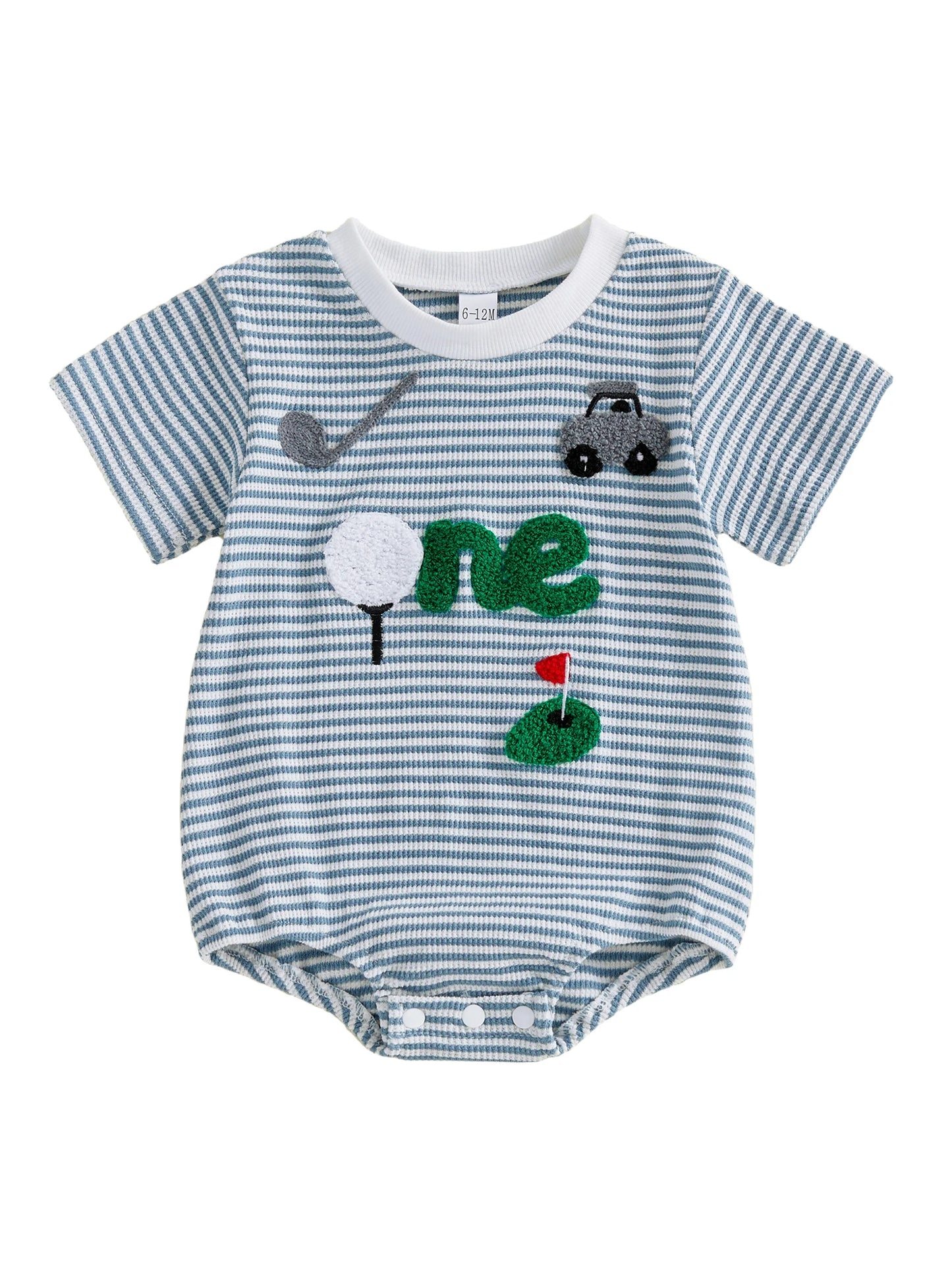 Baby Boy Golf Embroidery Striped Romper - Preppy Short-Sleeve Outfit — view 5 of baby rompers