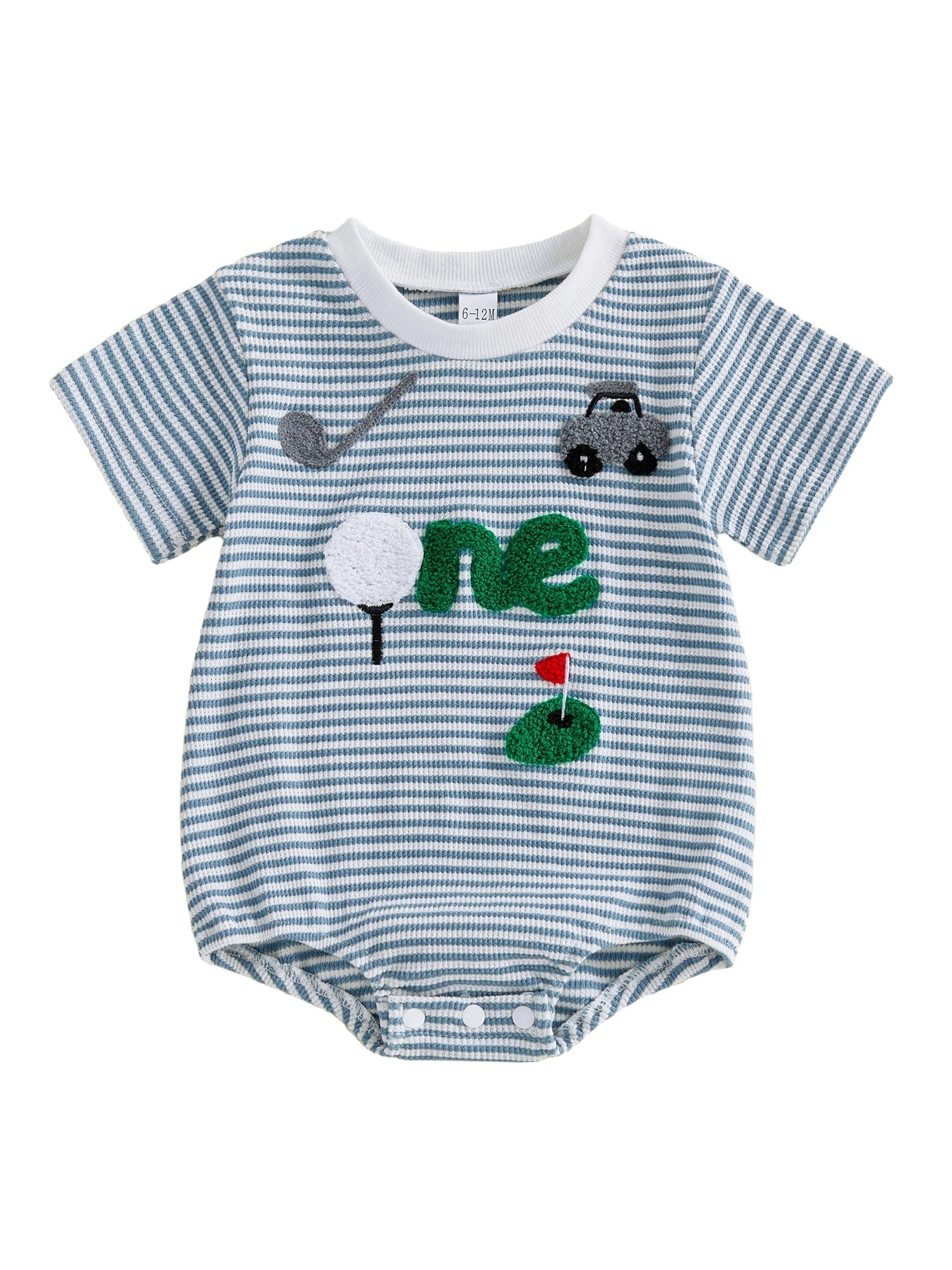 Baby Boy Golf Embroidery Striped Romper - Preppy Short-Sleeve Outfit — view 5 of baby rompers