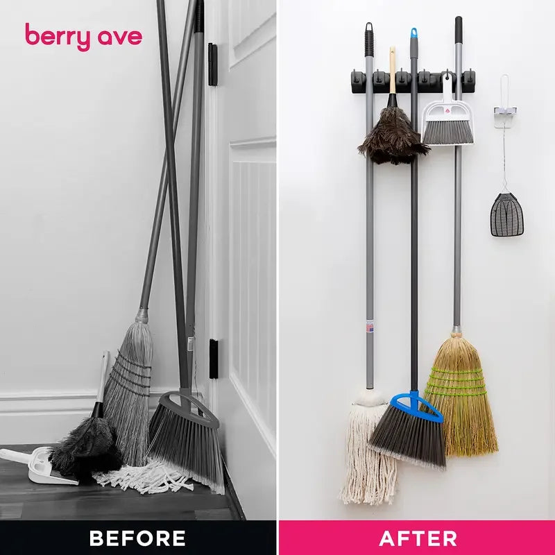 Storage Organizer Wall-Mount Mop Holder — 3/4/5-Position Broom Pendant Shelf for Kitchen & Home — view 3 of storage & organisation