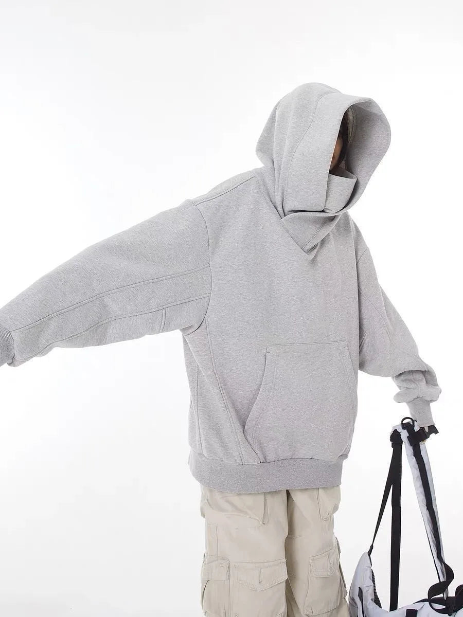 Men’s Solid Color Ninja Hoodie – Vintage Turtleneck Fleece Oversized Sweatshirt for Autumn Y2K Streetwear