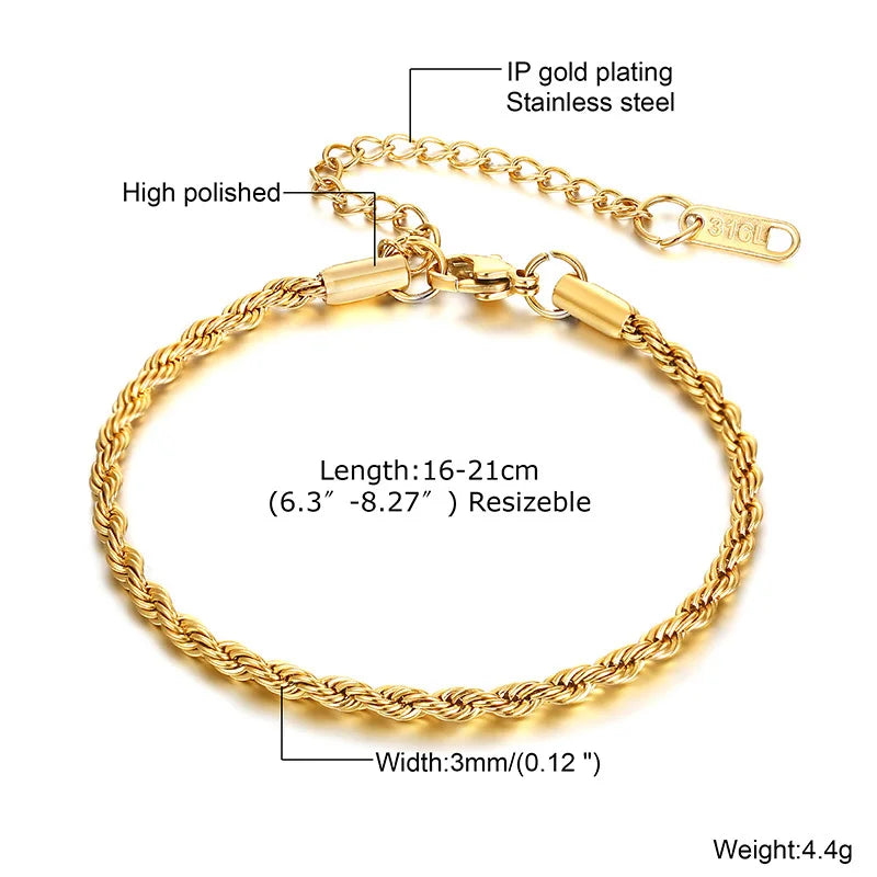 Women's Herringbone Chain Bracelet — Gold Plated Stackable Stainless Steel Jewelry