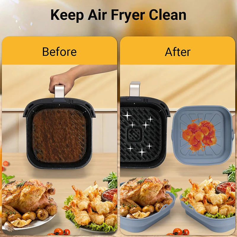Foldable Silicone Air Fryer Basket Liner (Square) – Reusable Baking Tray for Oil-Free Cooking — view 4 of home & kitchen