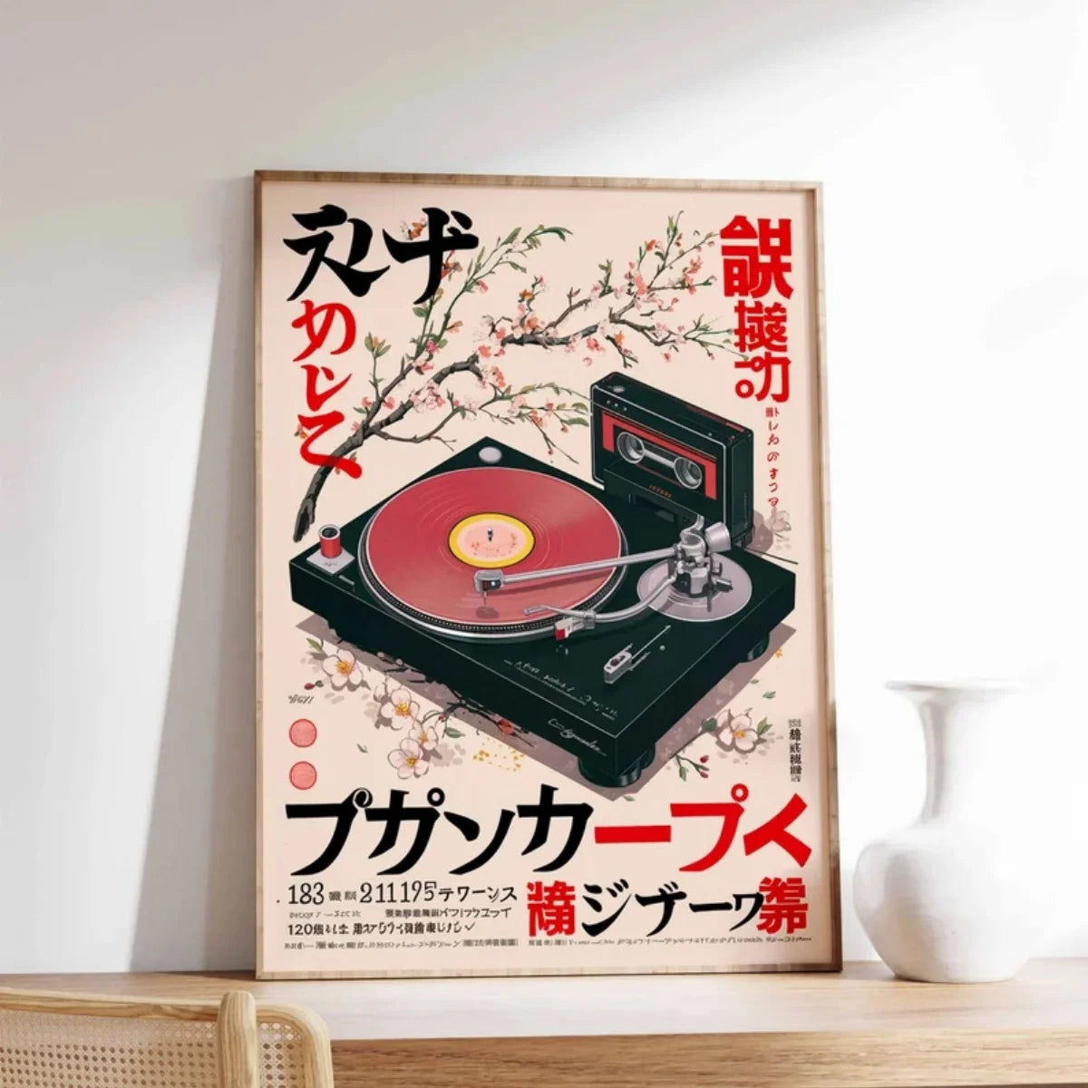 Japanese Tiger Cat Music Canvas Poster &mdash; Vintage Retro Record Player Wall Art for Bedroom — view 6 of wall art & prints