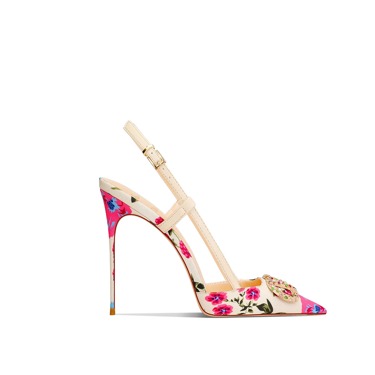 Heels & Pumps — Elegant Black Floral Pointed-Toe Stiletto Heels, Sophisticated Evening Pumps — view 7 of heels & pumps