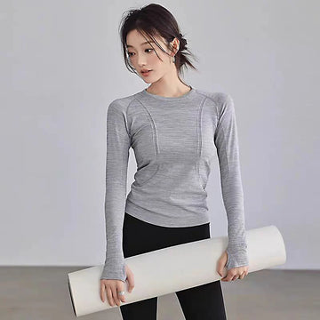 Women's Activewear Long-Sleeve Seamless Workout Top — Round-Neck Slim-Fit Yoga Shirt — view 1 of women's activewear