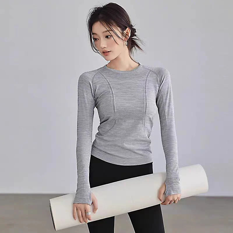 Women's Activewear Long-Sleeve Seamless Workout Top — Round-Neck Slim-Fit Yoga Shirt — view 1 of women's activewear