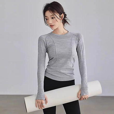Women's Activewear Long-Sleeve Seamless Workout Top — Round-Neck Slim-Fit Yoga Shirt — view 1 of women's activewear