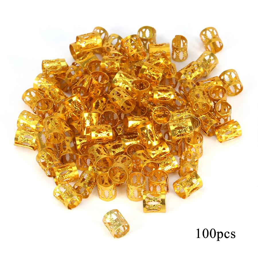 100pcs Hollow Out Hair Ring,Dreadlocks Beads Hair BraidRings Clips Dread Locks Hair Braiding Metal CuffsDecoration/Accessories