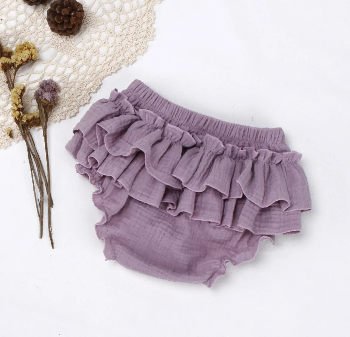 Baby Girls Double-Layer Ruffle Bloomer - Muslin Cotton Tutu Diaper Cover — view 9 of baby bottoms