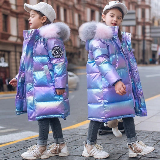 5 6 8 10 12 14 Years Teenagers Girls Winter Jacket Long Waterproof Shiny Hooded Zipper Snowsuit