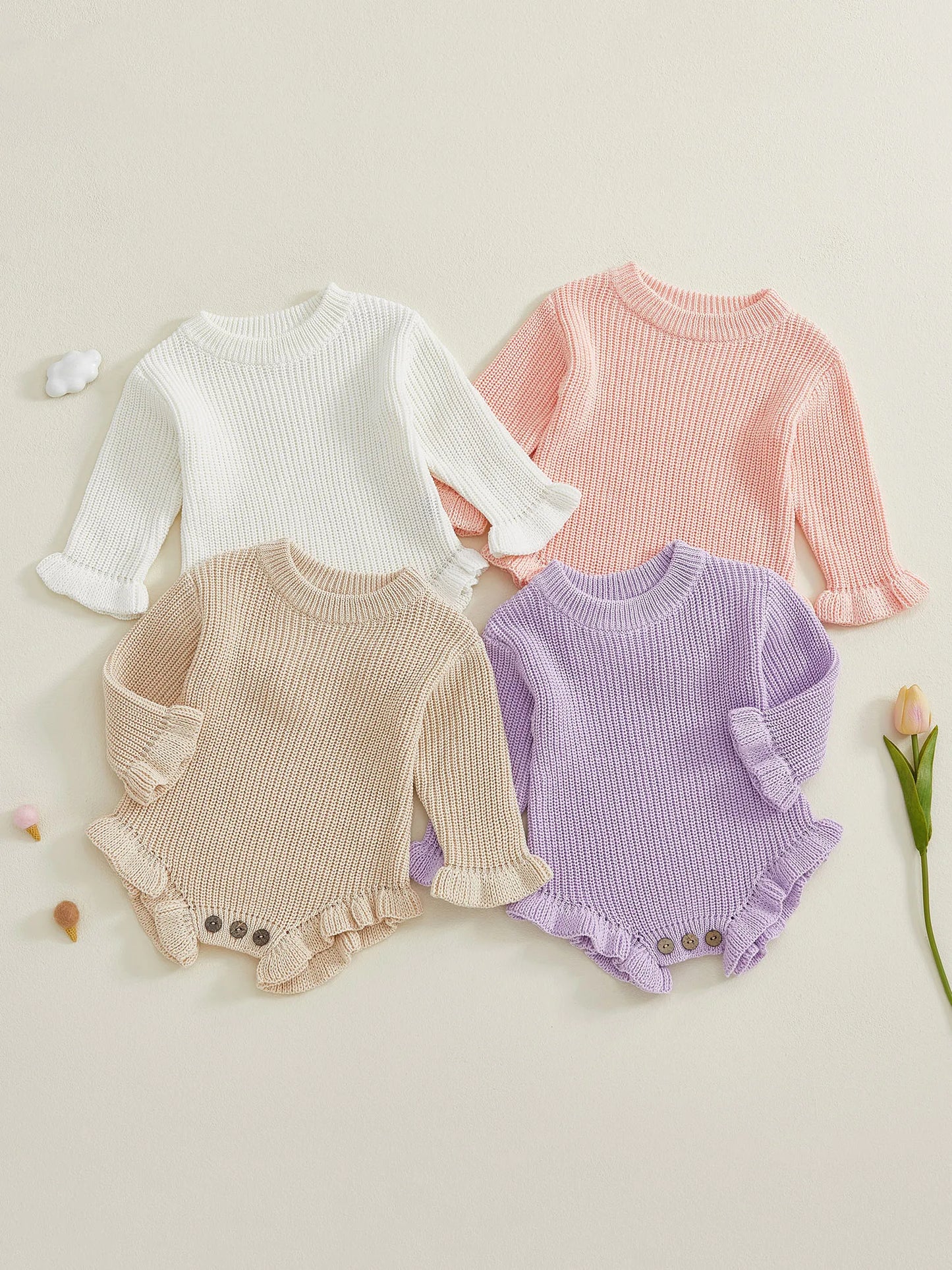 Infant Knitted Bodysuit with Ruffled Sleeves - Boutique-Style Baby Top — view 1 of baby bodysuits