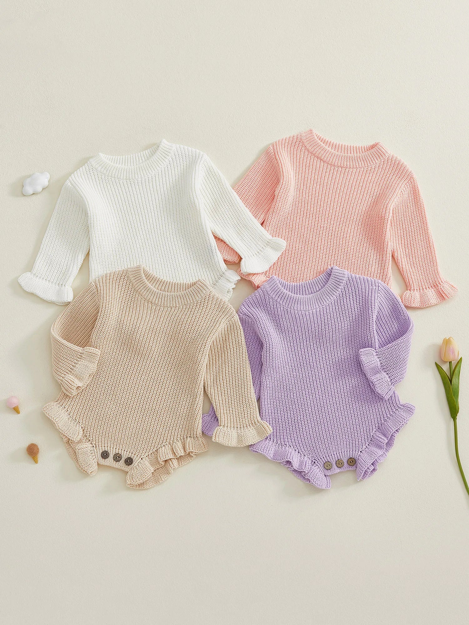 Infant Knitted Bodysuit with Ruffled Sleeves - Boutique-Style Baby Top — view 1 of baby bodysuits