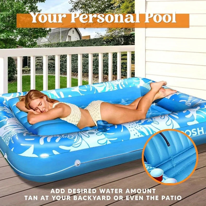 4-in-1 Inflatable Tanning Pool Float with Pillow, 70 x 46 in — view 2 of pool floats