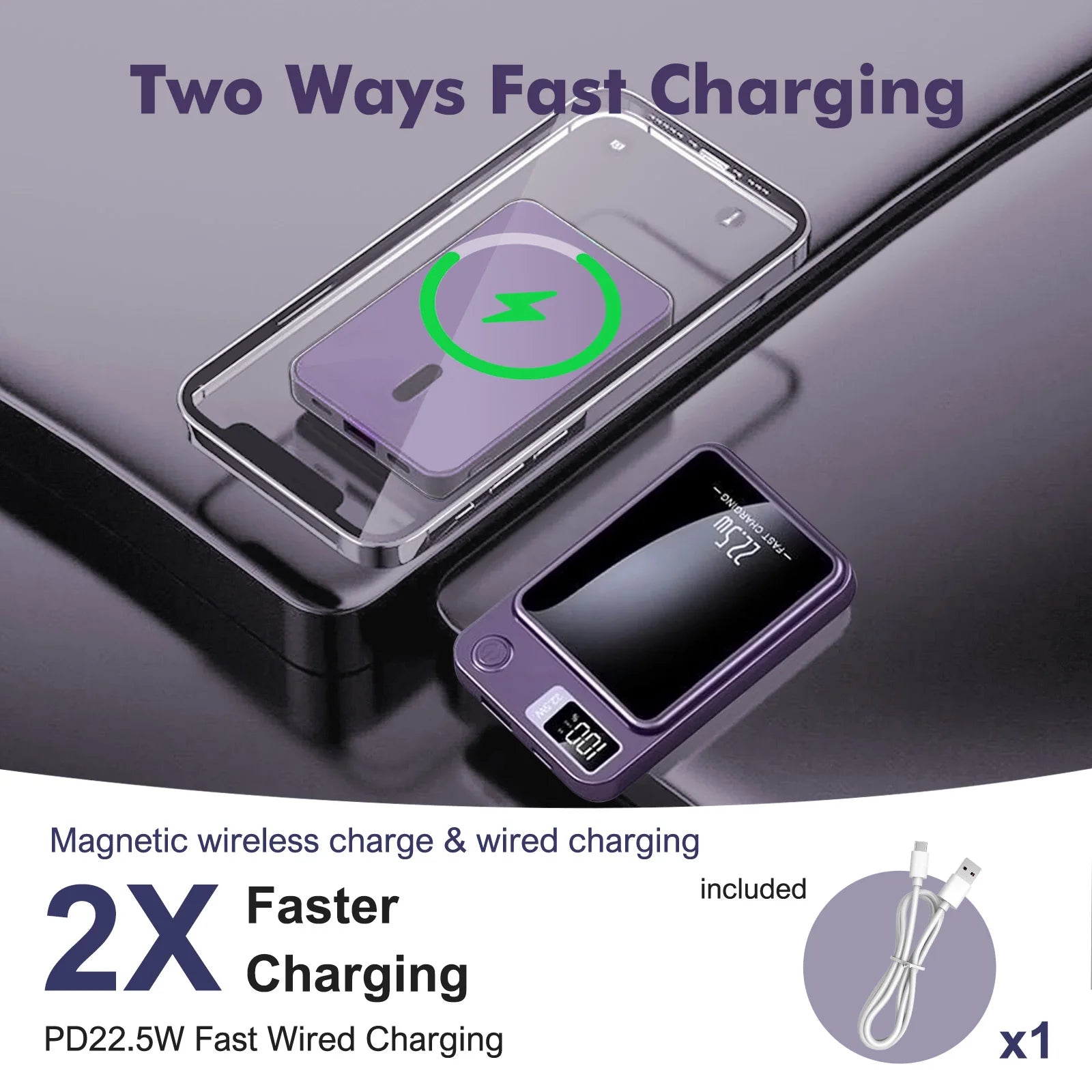 Magnetic 2-in-1 10000mAh 22.5W Wireless Power Bank — LED Display MagSafe — view 2 of power banks