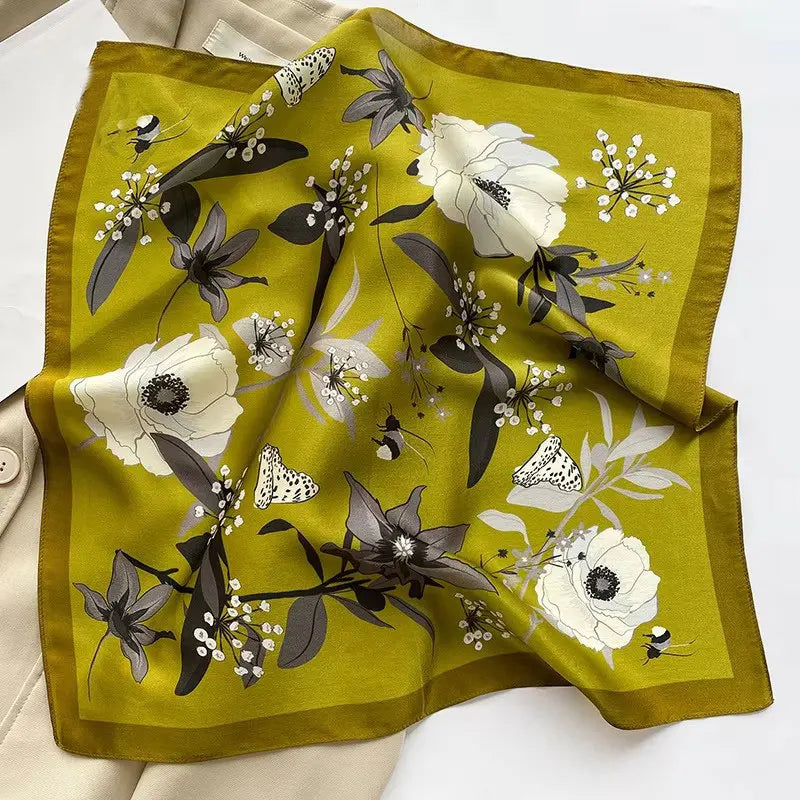 Silk Scarf Small Square 2026 Pashmina — 53×53cm Geometric Trending Palette Bandana Hair Scarf