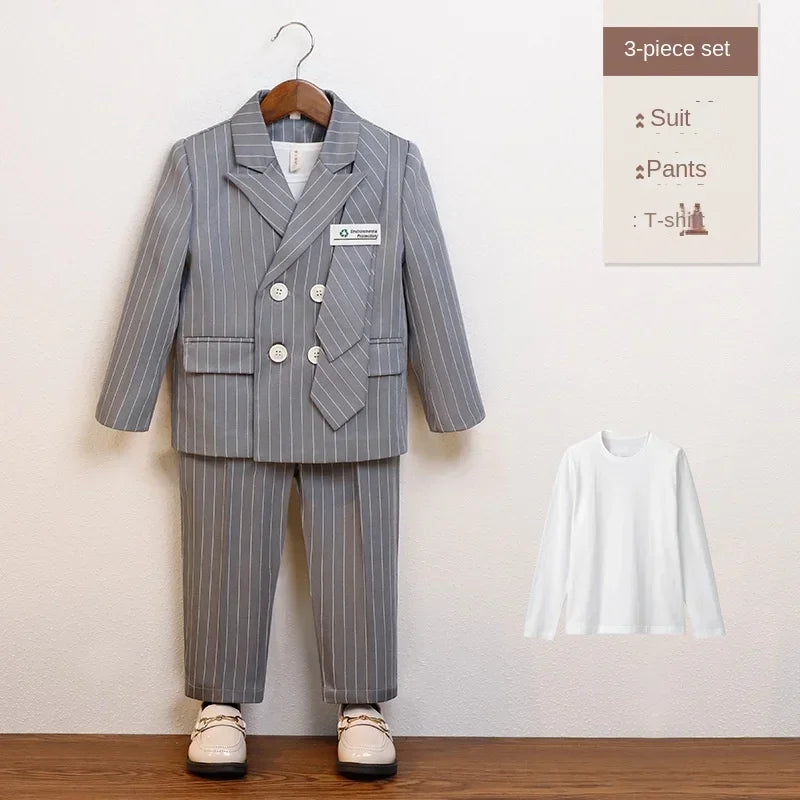 Boys Suits for Weddings Handsome Striped Kids Birthday Blazer Set Formal Children School Host Piano Performance Costumes 4 6 8 Y