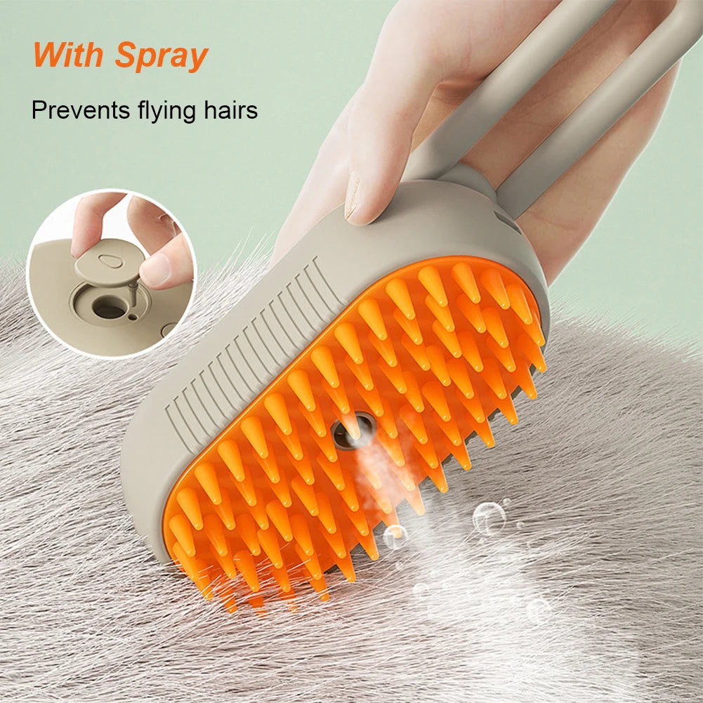 3-in-1 Steamy Pet Grooming Brush – USB Rechargeable Spray Steam Brush for Cats & Dogs