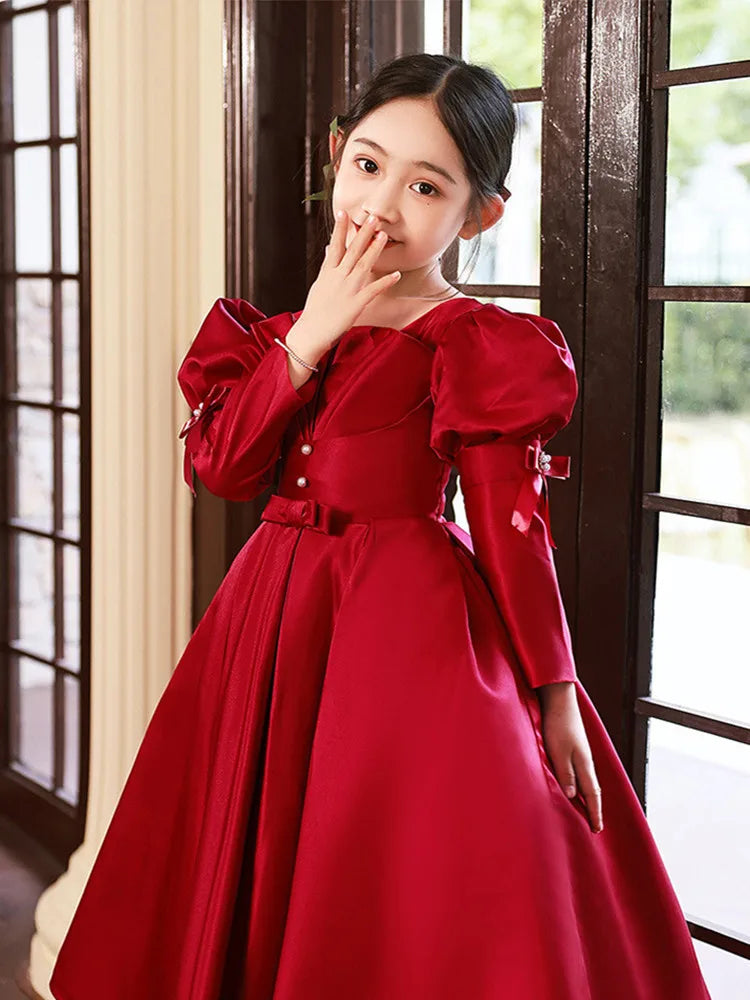 2024 Red Christmas Dress for Girls Children's Luxury Party Dress For Weddings Kid Girl Princess Beading Ball Gown Infant Vestido