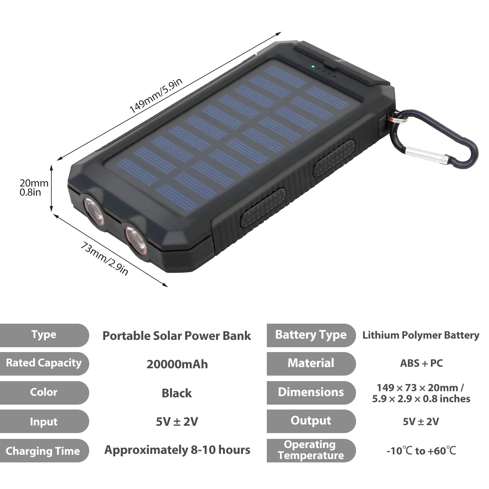 20,000mAh Solar Power Bank Waterproof — Compass Flashlight SOS Outdoor — view 11 of power banks