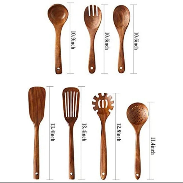 Teak Wooden Cooking Spoons Set — Smooth Non-Stick Kitchen Utensils (1-10 Pcs) — view 13 of dining & tableware