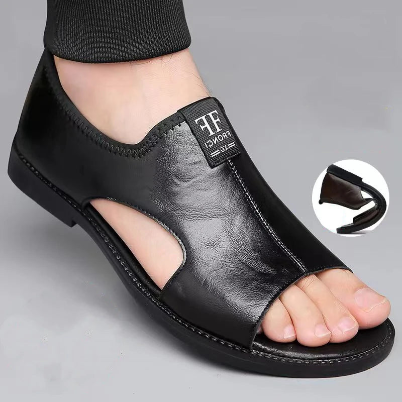 Summer Sandals Men's Genuine Leather Flat Slippers — Casual Beach Slip-On Sandals — view 2 of summer sandals