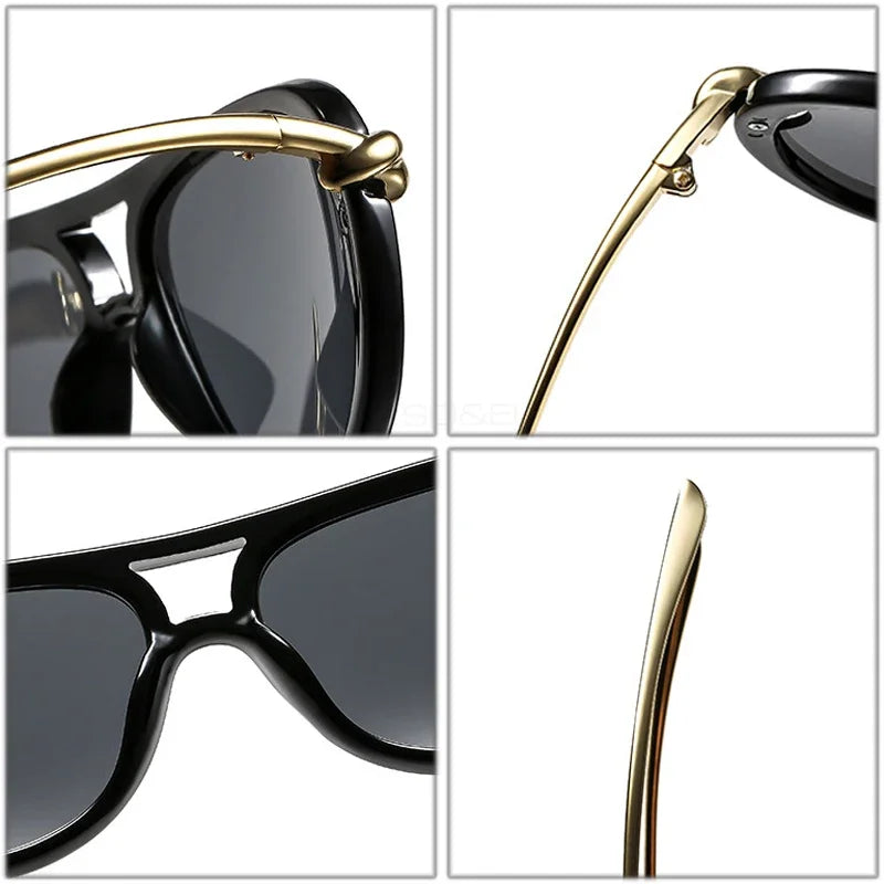 Double-Bridge Pilot Sunglasses Y2K — Ins Popular Aviator Oval Hollow UV400 Designer Shades — view 4 of sunglasses