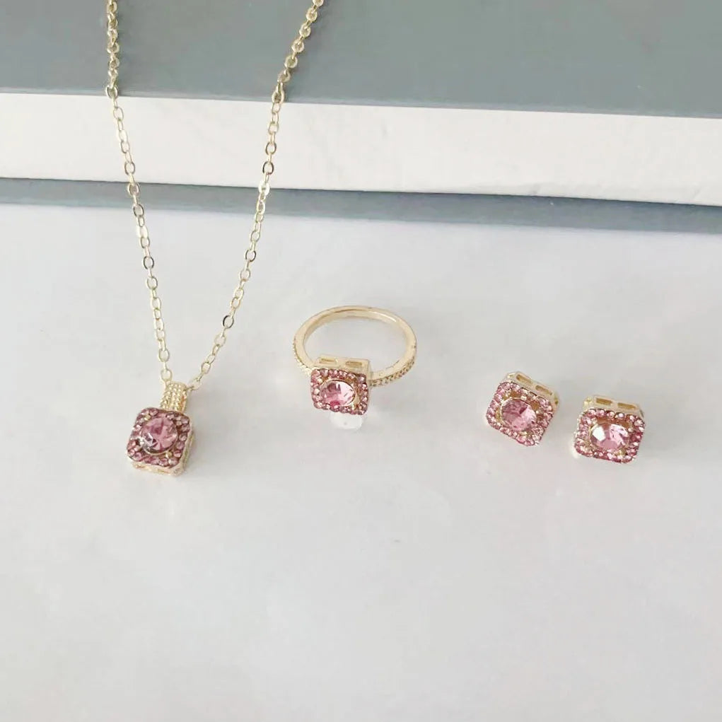 Luxury Cube Crystal Jewelry Set Women's Elegant Necklace Earrings Bracelet Statement Set — view 10 of jewelry sets