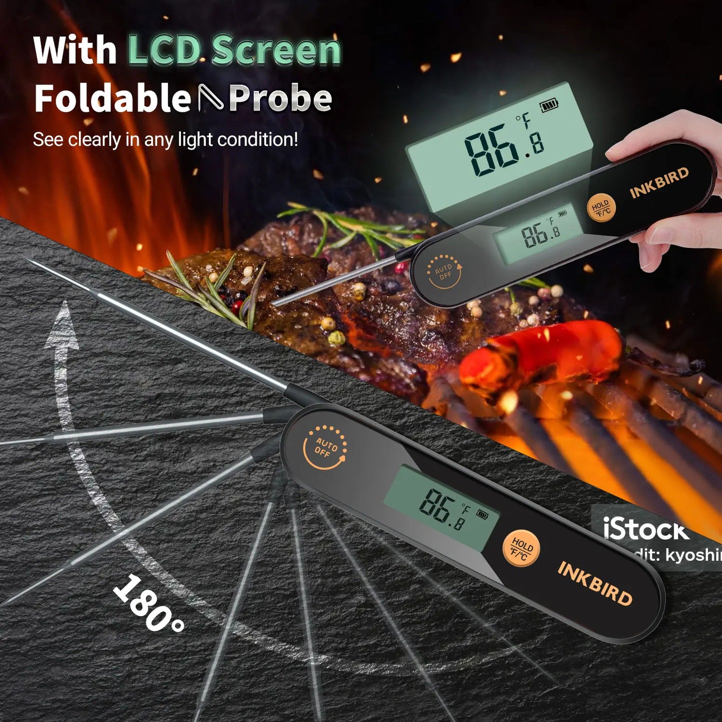 INKBIRD Waterproof Digital Meat Thermometer – Instant-Read Folding BBQ Thermometer with Backlight