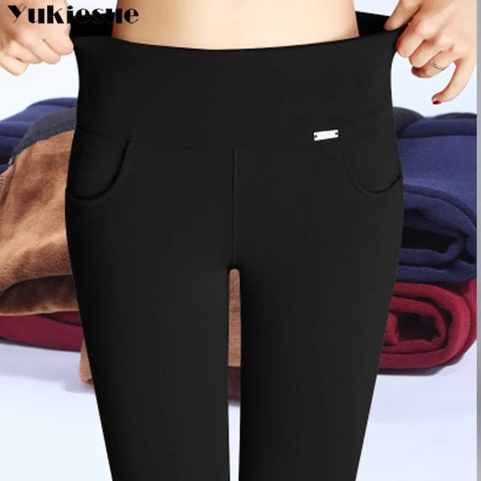 S-6XL winter warm 2024 high Elastic Waist Casual stretch Skinny Pencil Pants Women