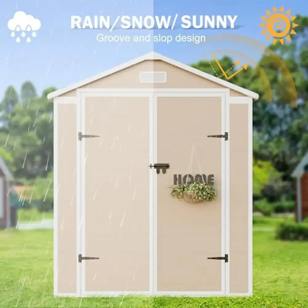 6x3 FT Outdoor Resin Storage Shed – Waterproof Tool Shed with Double Lockable Doors, Windows & Vents