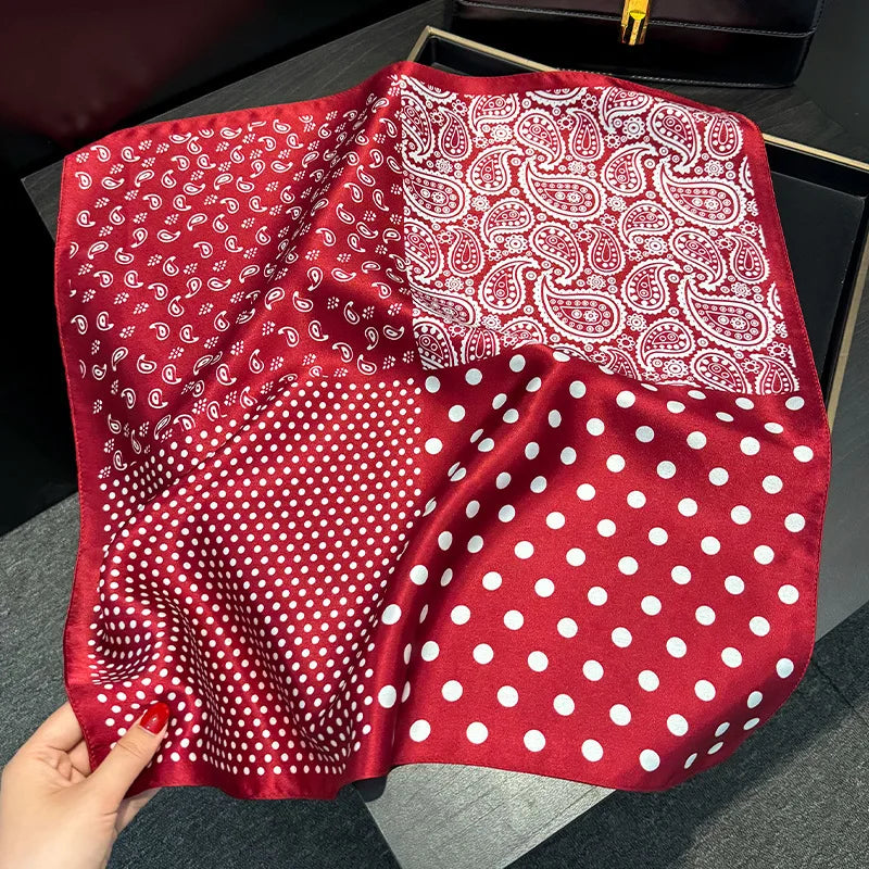 Silk Scarf Small Square 2026 Pashmina — 53×53cm Geometric Trending Palette Bandana Hair Scarf