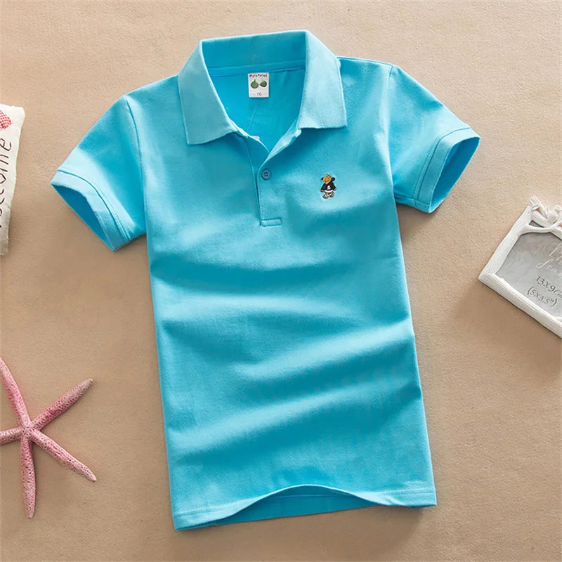 Children Polo T-Shirt Summer Boys Short Sleeved Tees Kids Clothing Fashion Teens Elastic Sportswear Boy Girl Cartoon Cotton Tops