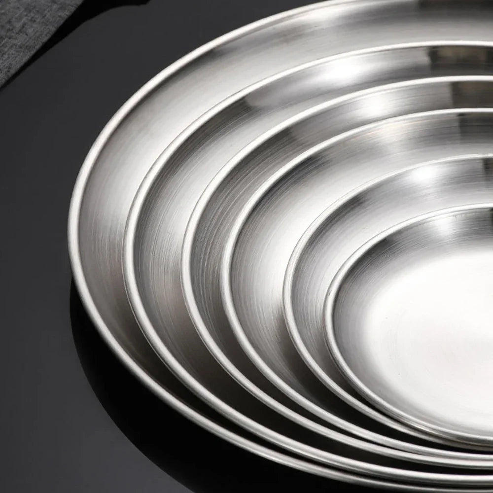 Stainless Steel Round Silver Tray Set &mdash; Rust-Proof Shallow Plates for BBQ, Picnic &amp; Camping — view 4 of dining & tableware