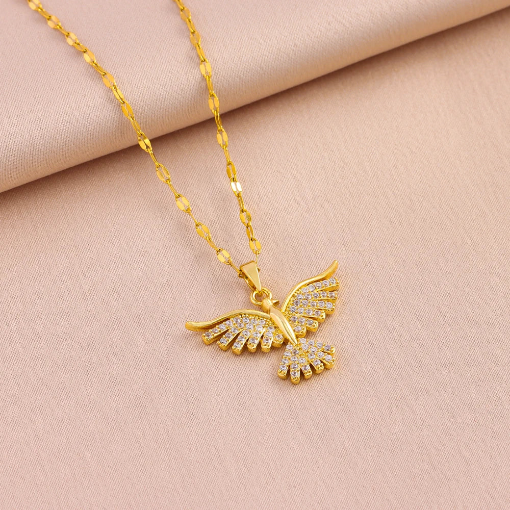 Women's Vintage Phoenix Pendant Necklace — 18K Gold Plated Retro Jewelry — view 3 of jewelry