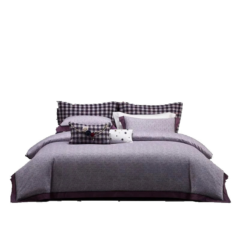 Brand New High end Thicken Cotton Elegant Bedding Set Checkered Four Piece Duvet Cover Bed Sheet Pillow Covers