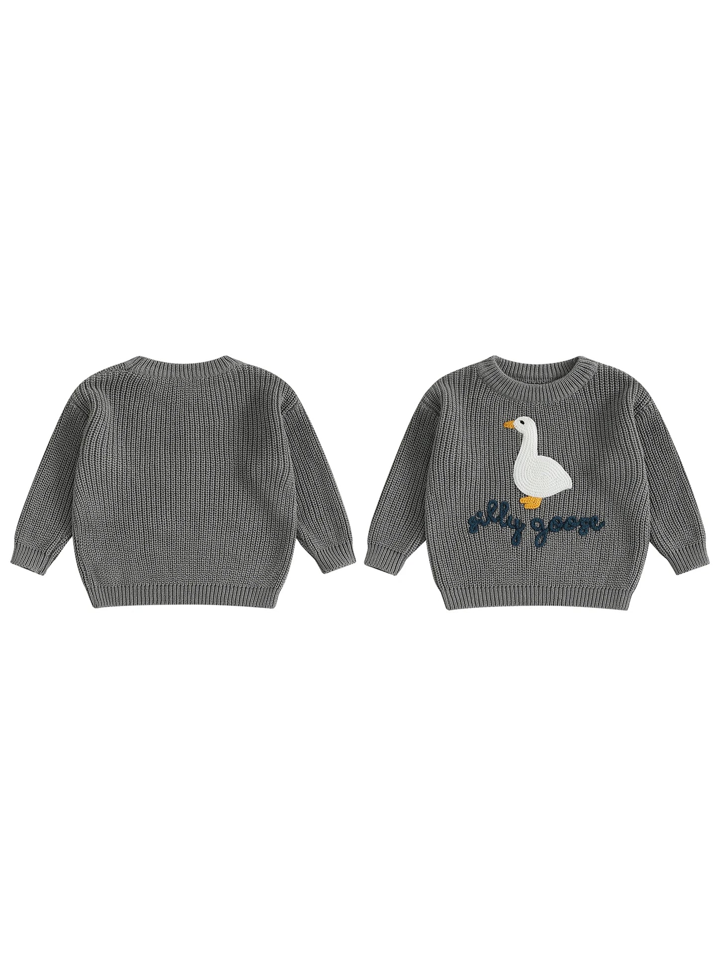 Infant Toddler Duck Embroidered Sweater - Crewneck Long Sleeve Pullover — view 4 of kids tops