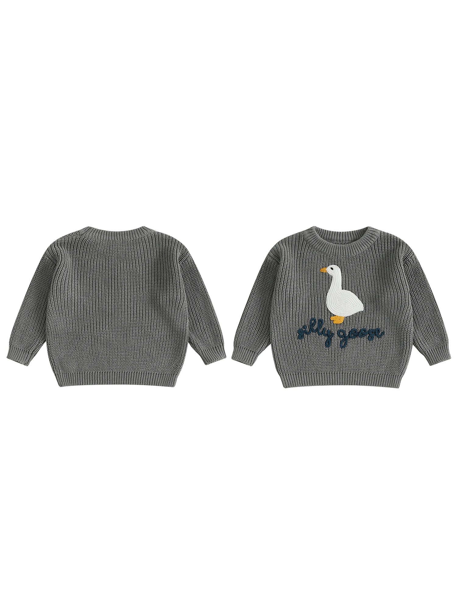 Infant Toddler Duck Embroidered Sweater - Crewneck Long Sleeve Pullover — view 4 of kids tops