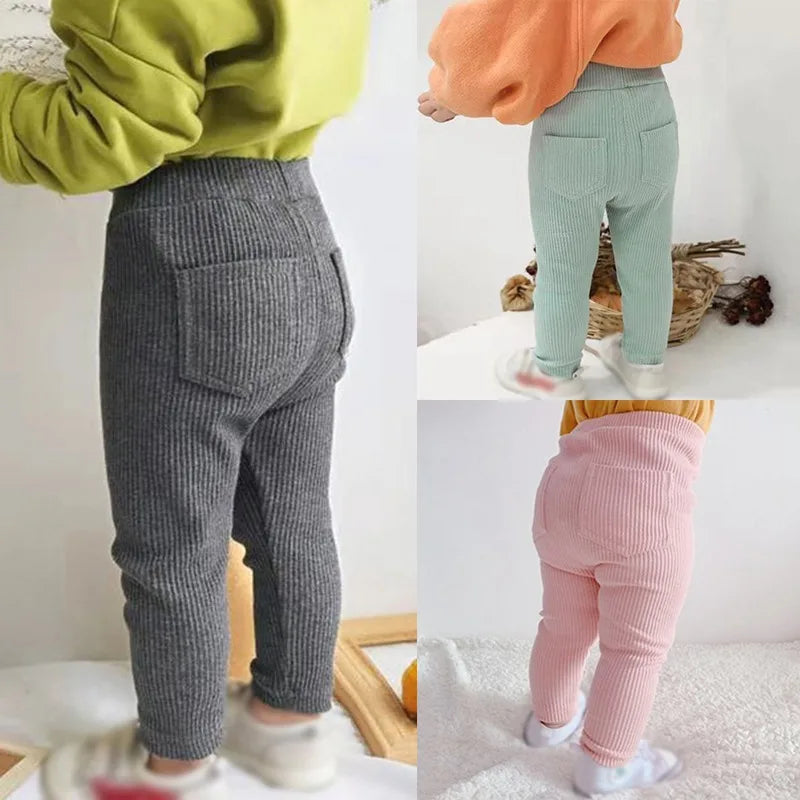 New Children Girls Boys Leggings Cotton Solid Color Cotton Ribbed Pants Spring Autumn