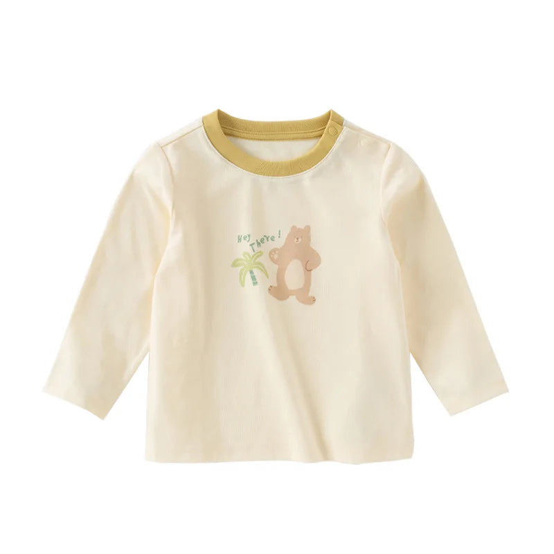 Dave Bella Children Long sleeved T-shirt 2025 Spring Boys Girls Baby Base Shirt Comfortable Cartoon Animal Print Tops DB1250900