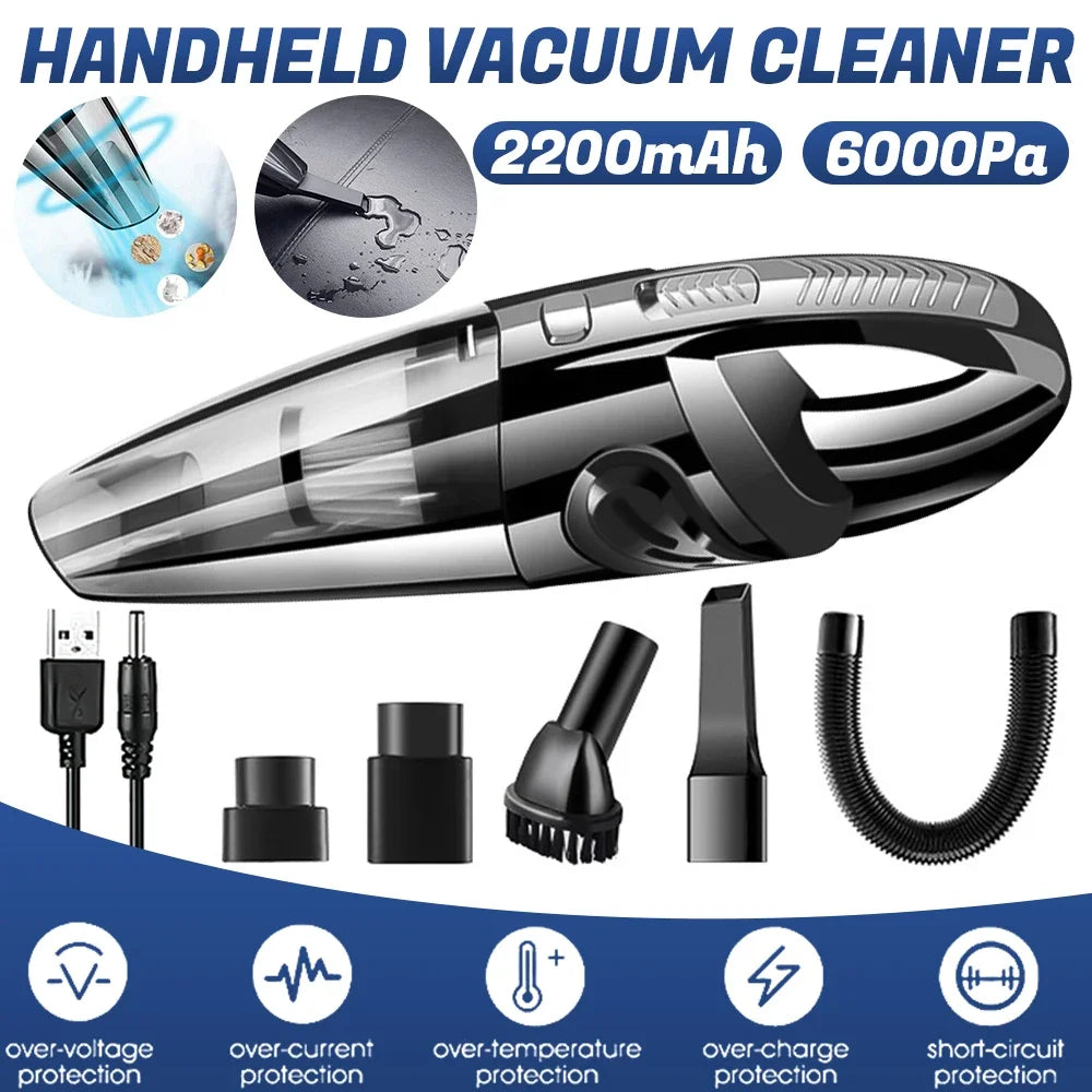 Wireless Handheld Vacuum – USB Rechargeable Wet & Dry Portable Car Vacuum Cleaner