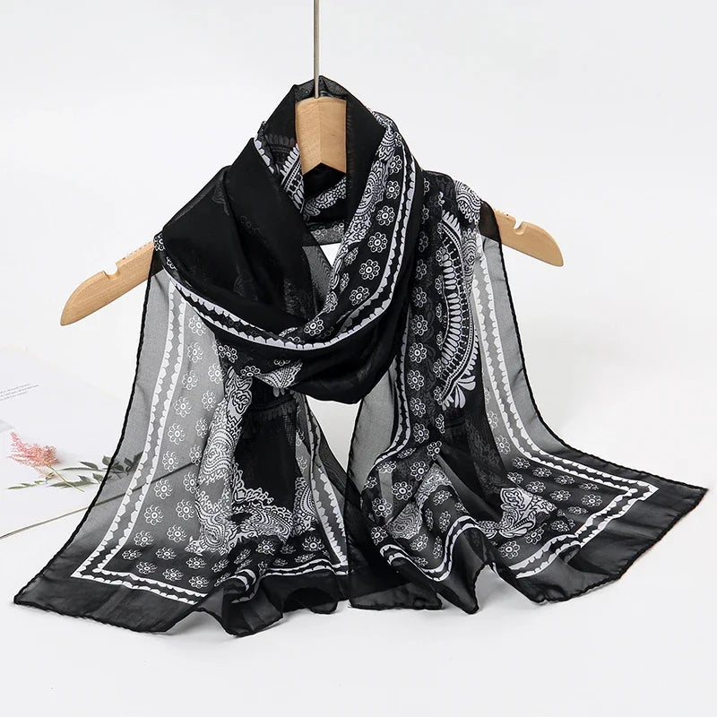 Printed Chiffon Scarf — Lightweight Sun-Protection Beach Shawl Wrap — view 16 of scarves