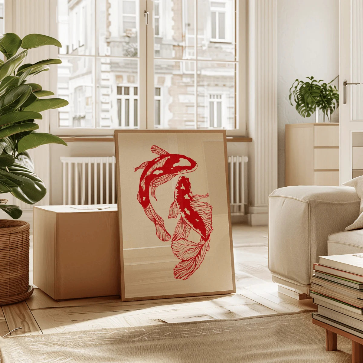 Japanese Red Koi Fish Canvas Poster &mdash; Modern Minimalist Wall Art for Bedroom &amp; Kitchen — view 2 of wall art & prints