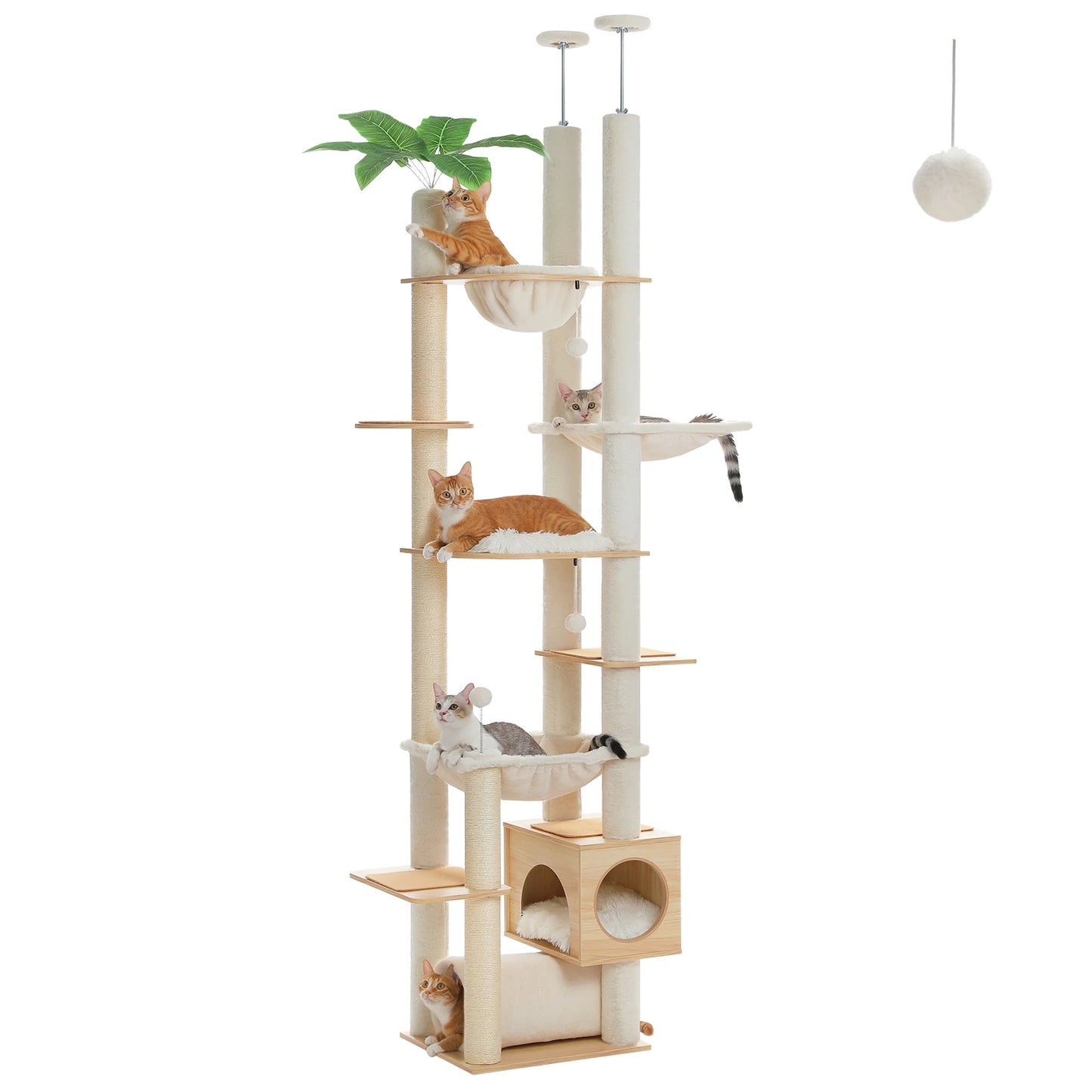 Height-Adjustable Wooden Cat Tree with Hammock & Sisal Scratching Post — product photo 10