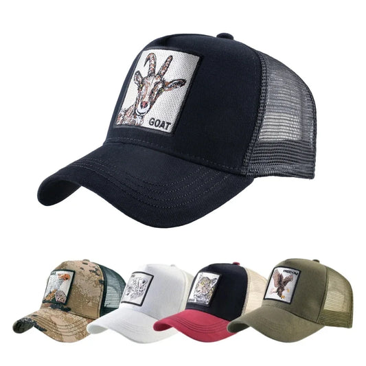 Goat Patch Trucker Cap - Four-Seasons Adjustable Snapback Baseball Hat — view 1 of trucker caps