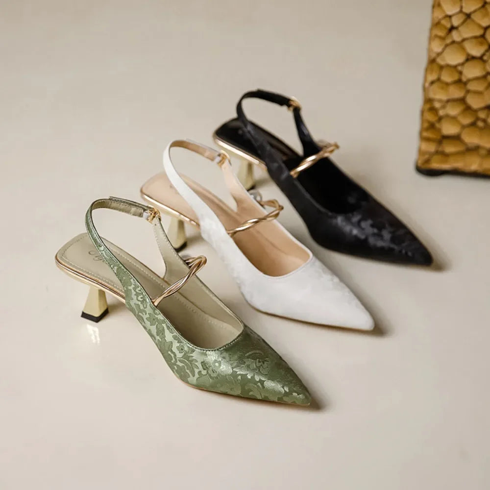 Heels & Pumps — Pearl-Embellished Summer Heels, Pointed-Toe Single-Strap Dress Pumps — view 5 of heels & pumps