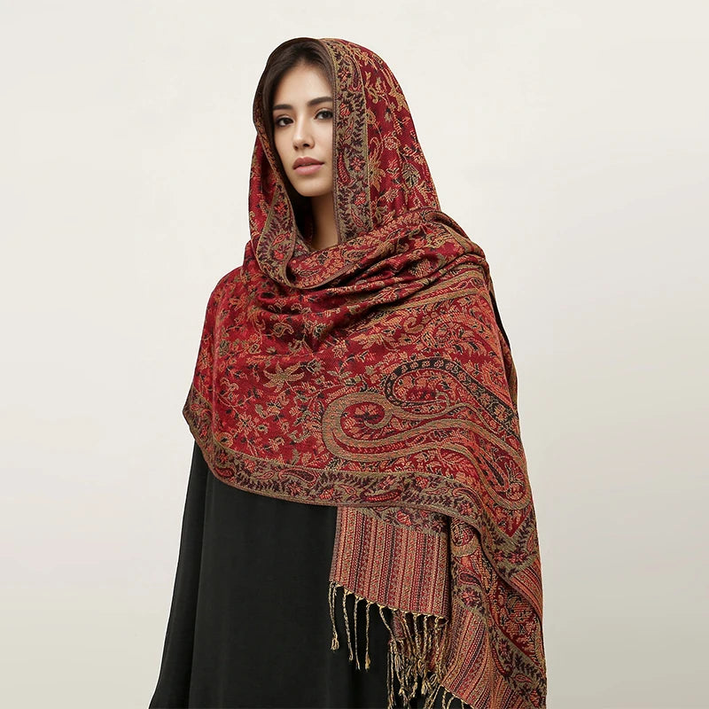 Bohemia Hijab Scarf Pashmina — Cashmere Modest-Fashion Long Shawl, Boho Print Head Wrap — view 12 of scarves & wraps