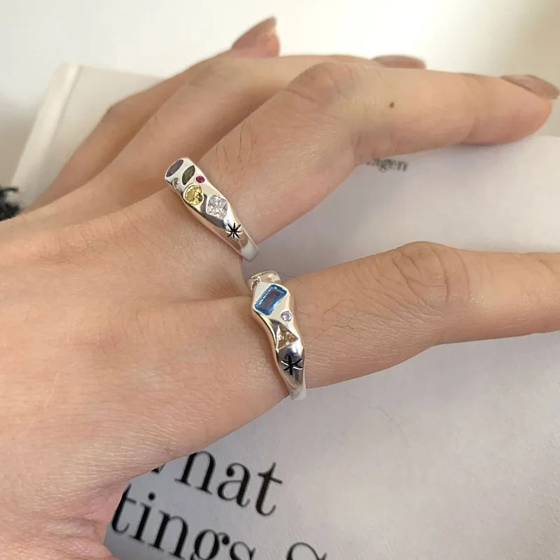 Women's 925 Sterling Silver Colorful Heart Stone Ring — Geometric Fashion Jewelry — view 2 of jewelry