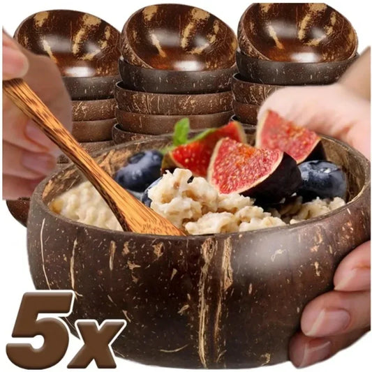 Natural Coconut Bowls Set &mdash; Reusable Smoothie, Yogurt &amp; Salad Bowls with Wooden Spoon — view 1 of dining & tableware